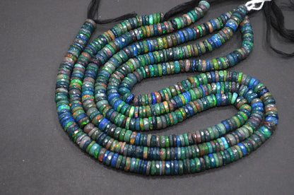 Color Play Black Ethiopian Opal Faceted Tyre Shape Beads , Sold By Strand , 6 - 7 mm , 16" , 19705