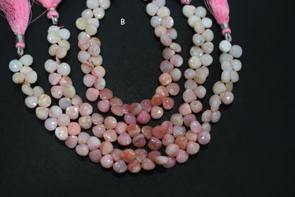 Natural Pink Opal Faceted Heart Shape Beads , Sold By Strand , 8x8 - 10x10 mm , 8" , 19863