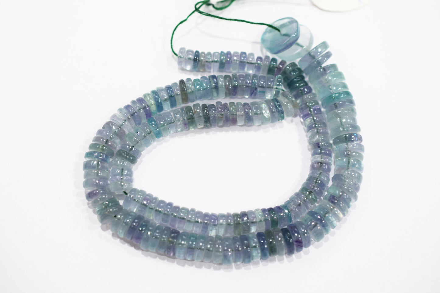Natural Green Fluorite Smooth Heishi Tyre Shape Beads , Sold By Strand , 7 - 14 mm , 16" ,  19865