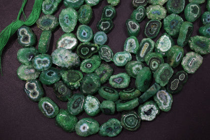 Green Color Druzy Nuggets Shape Beads , Sold By Strand , 8x12 - 13x15 mm , 13" ,  19919