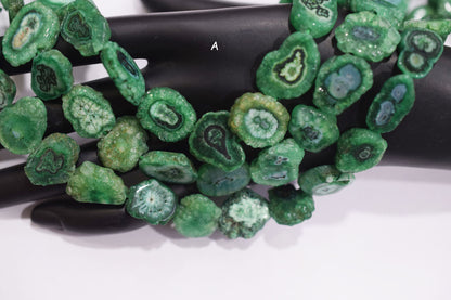 Green Color Druzy Nuggets Shape Beads , Sold By Strand , 12x14 - 21x22 mm , 13" ,  19920