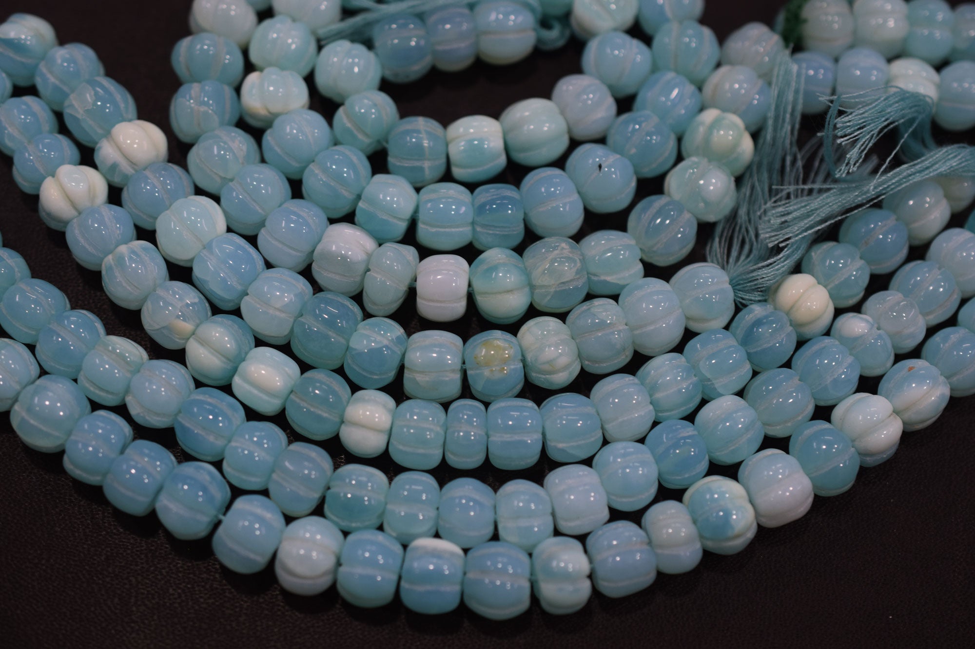 Blue Opal Carved Melon Shape Beads , Sold By Strand , 9 - 11 mm, 16 inches , 20186