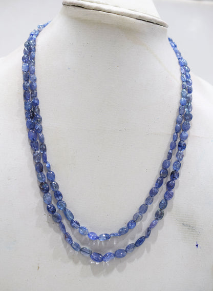 2 Lines Tanzanite Smooth Nuggets Shape Necklace , 2 Line Necklace 16 - 18 Inches Long With Adjustable Tussle , 4x5 - 6x10 mm , 20193