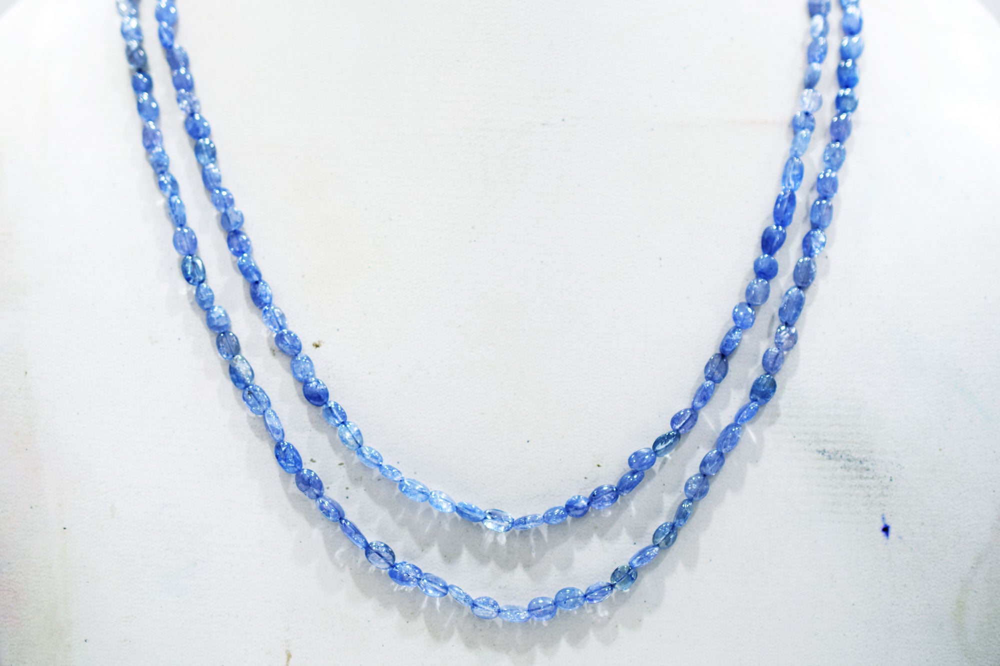 2 Lines Tanzanite Smooth Nuggets Shape Necklace , 2 Line Necklace 16 - 18 Inches Long With Adjustable Tussle , 4x5 - 6x9 mm , 20194
