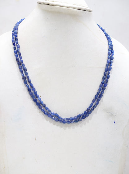 2 Lines Tanzanite Smooth Nuggets Shape Necklace , 2 Line Necklace 16 - 18 Inches Long With Adjustable Tussle , 4x5 - 4.5x7 mm , 20195