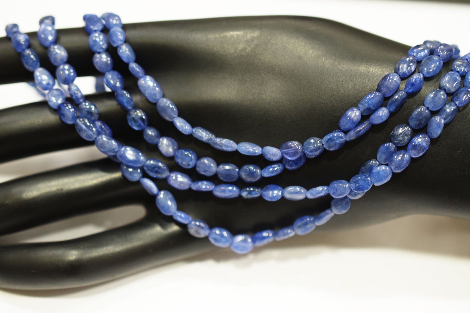 2 Lines Tanzanite Smooth Nuggets Shape Necklace , 2 Line Necklace 16 - 18 Inches Long With Adjustable Tussle , 4x5 - 4.5x7 mm , 20195