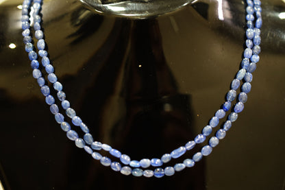 2 Lines Tanzanite Smooth Nuggets Shape Necklace , 2 Line Necklace 16 - 18 Inches Long With Adjustable Tussle , 4x5 - 4.5x7 mm , 20195