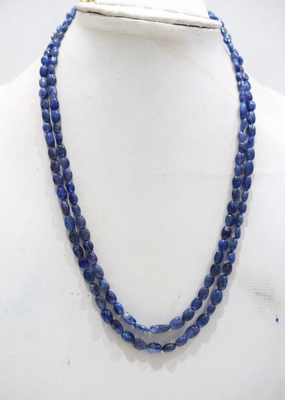 2 Lines Tanzanite Smooth Nuggets Shape Necklace , 2 Line Necklace 16 - 18 Inches Long With Adjustable Tussle , 4x5.5 - 6x8.5 mm , 20196