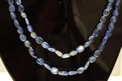 2 Lines Tanzanite Smooth Nuggets Shape Necklace , 2 Line Necklace 16 - 18 Inches Long With Adjustable Tussle , 6x7.5 - 9x11 mm , 20198