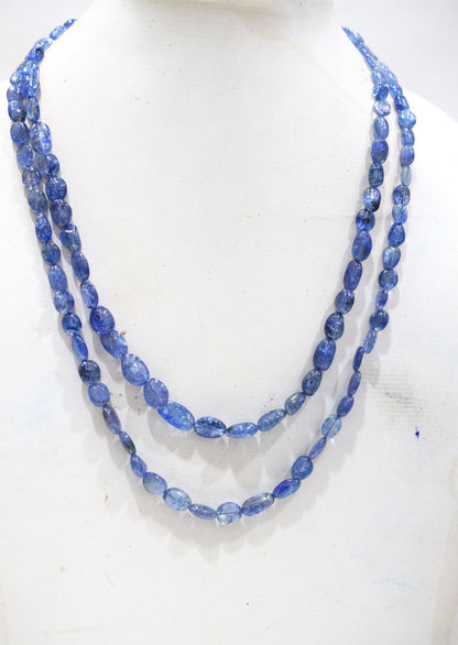 2 Lines Tanzanite Smooth Nuggets Shape Necklace , 2 Line Necklace 16 - 18 Inches Long With Adjustable Tussle , 6x7.5 - 9x11 mm , 20198