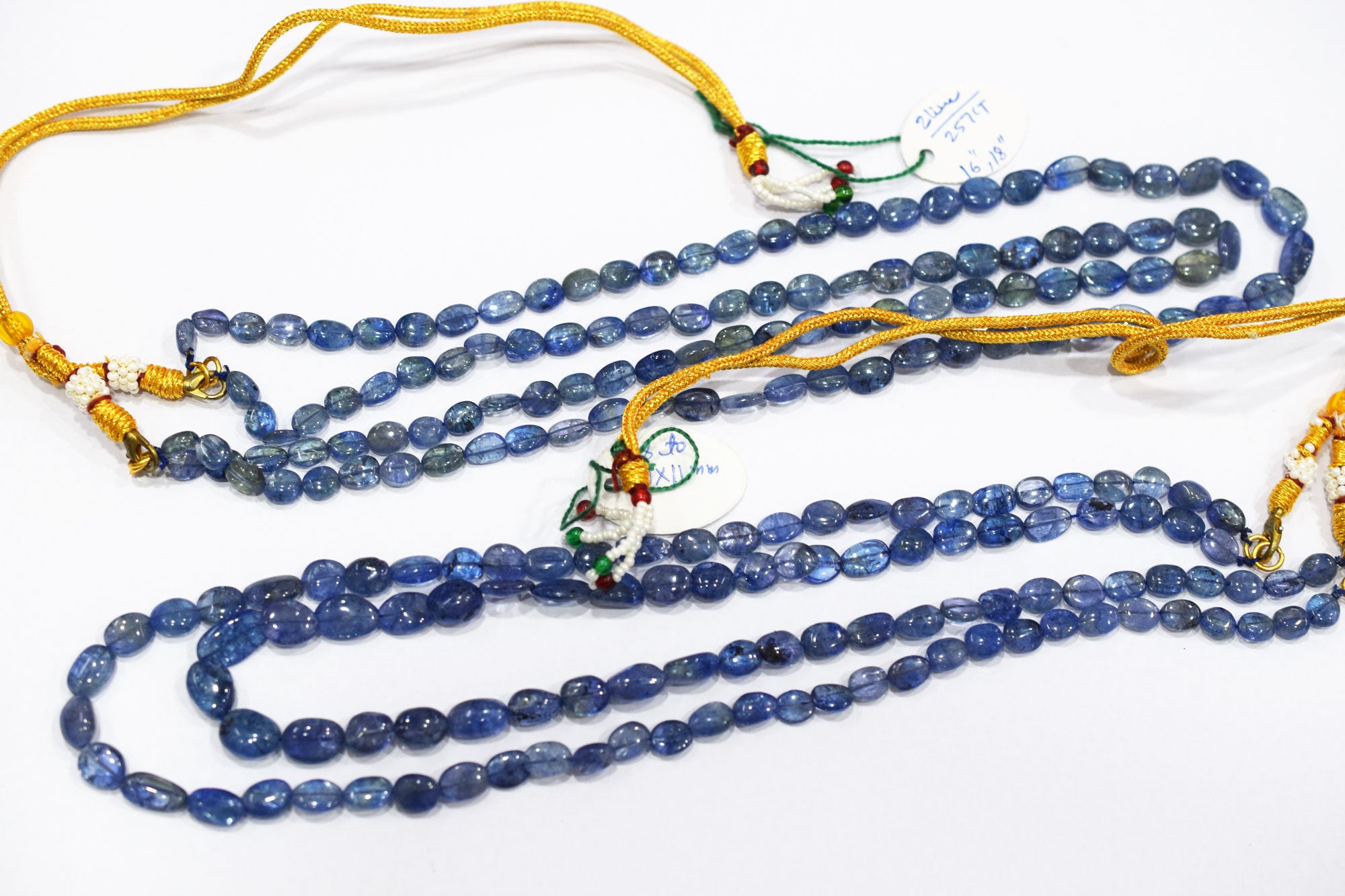 2 Lines Tanzanite Smooth Nuggets Shape Necklace , 2 Line Necklace 16 - 18 Inches Long With Adjustable Tussle , 6x7.5 - 9x11 mm , 20198