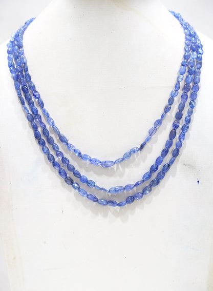 3 Lines Tanzanite Smooth Nuggets Shape Necklace , 3 Line Necklace 16 - 19 Inches Long With Adjustable Tussle , 5x6 - 5x10 mm , 20199