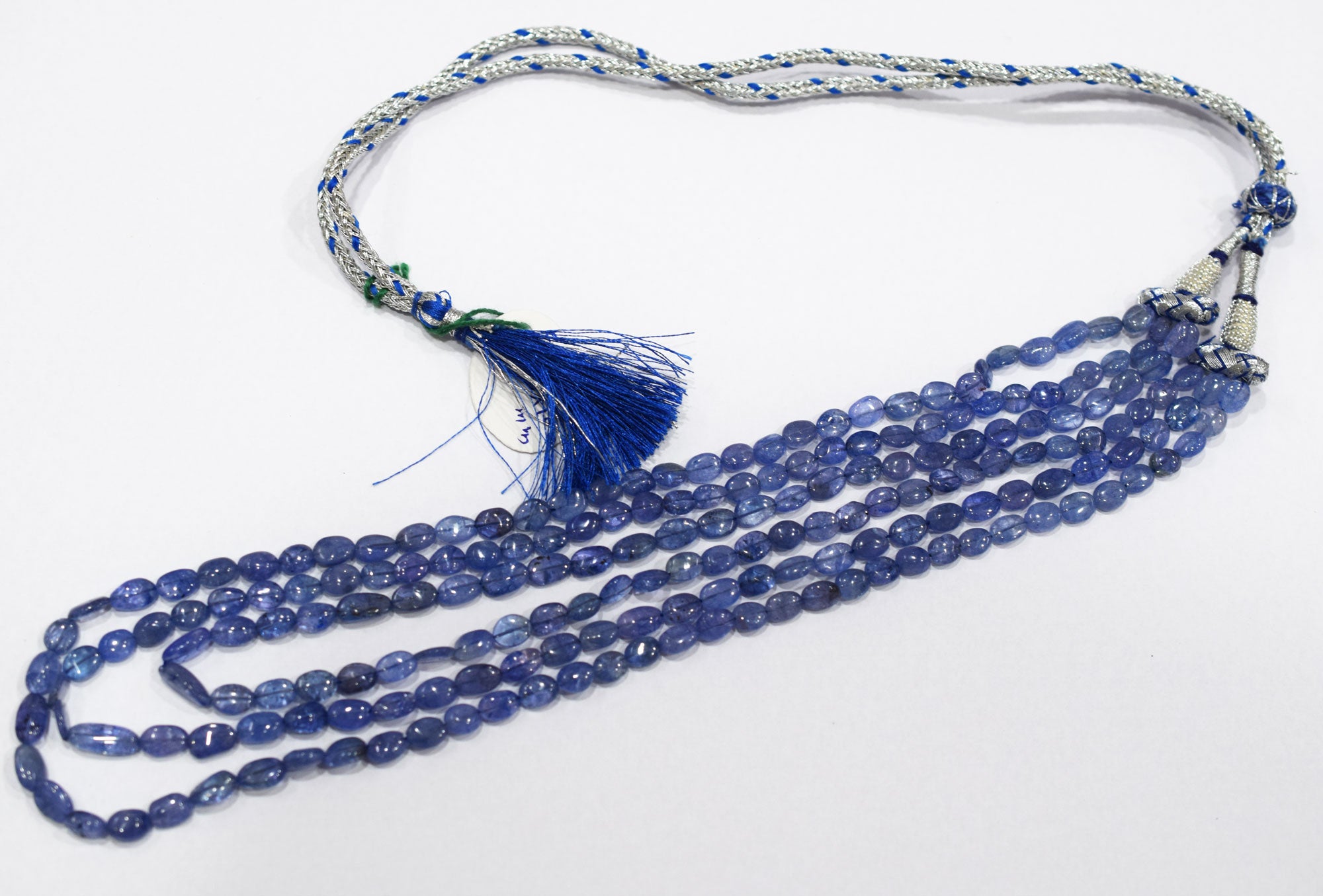 3 Lines Tanzanite Smooth Nuggets Shape Necklace , 3 Line Necklace 16 - 19 Inches Long With Adjustable Tussle , 5x6 - 5x10 mm , 20199