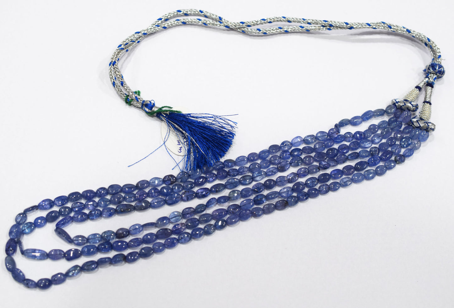 3 Lines Tanzanite Smooth Nuggets Shape Necklace , 3 Line Necklace 16 - 19 Inches Long With Adjustable Tussle , 5x6 - 5x10 mm , 20199