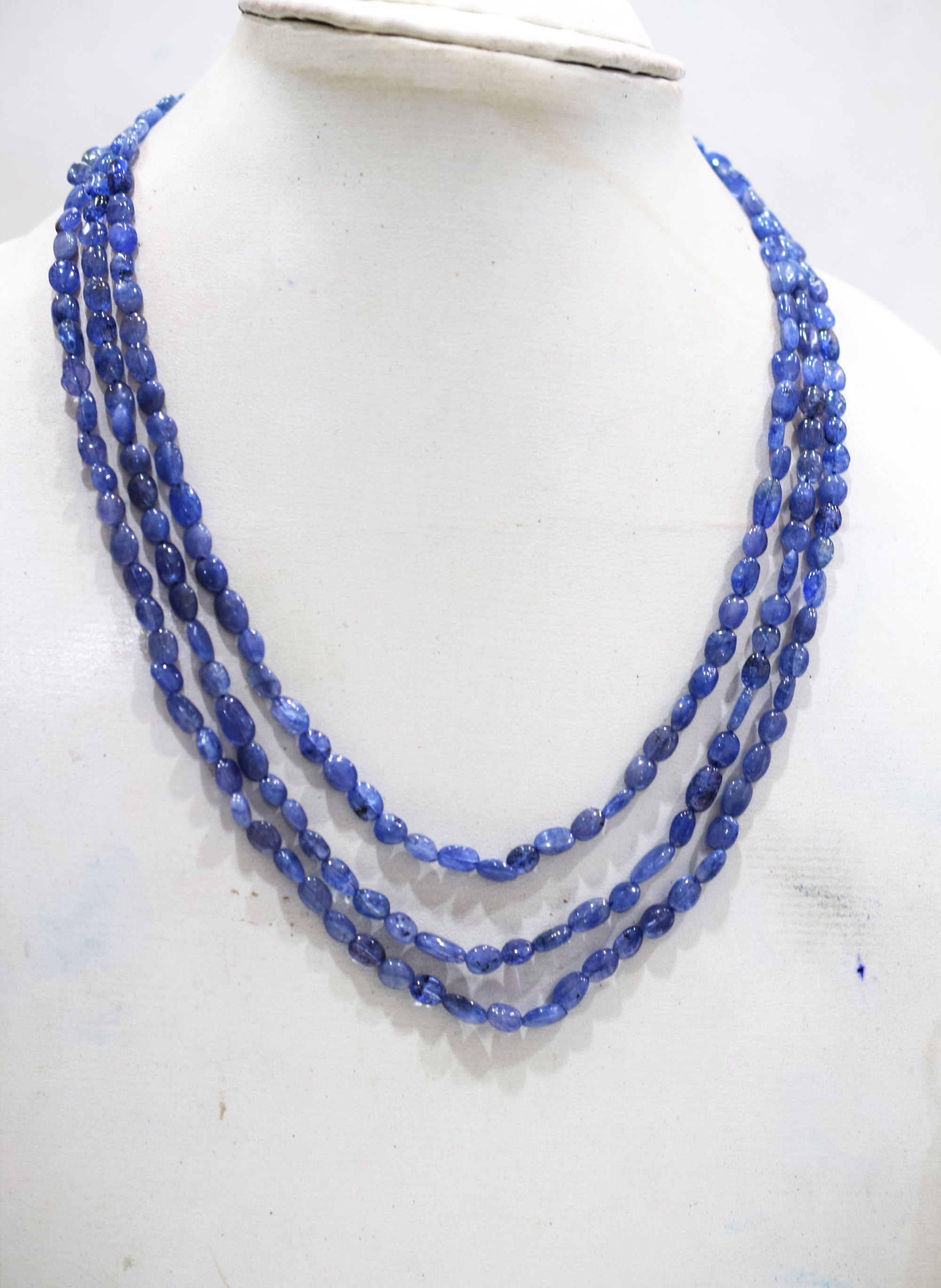 3 Lines Tanzanite Smooth Nuggets Shape Necklace , 3 Line Necklace 16 - 19 Inches Long With Adjustable Tussle , 5x6 - 5x10 mm , 20200