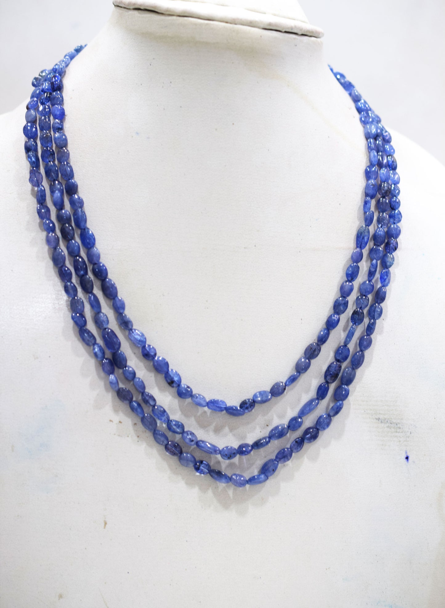 3 Lines Tanzanite Smooth Nuggets Shape Necklace , 3 Line Necklace 16 - 19 Inches Long With Adjustable Tussle , 5x6 - 5x10 mm , 20200
