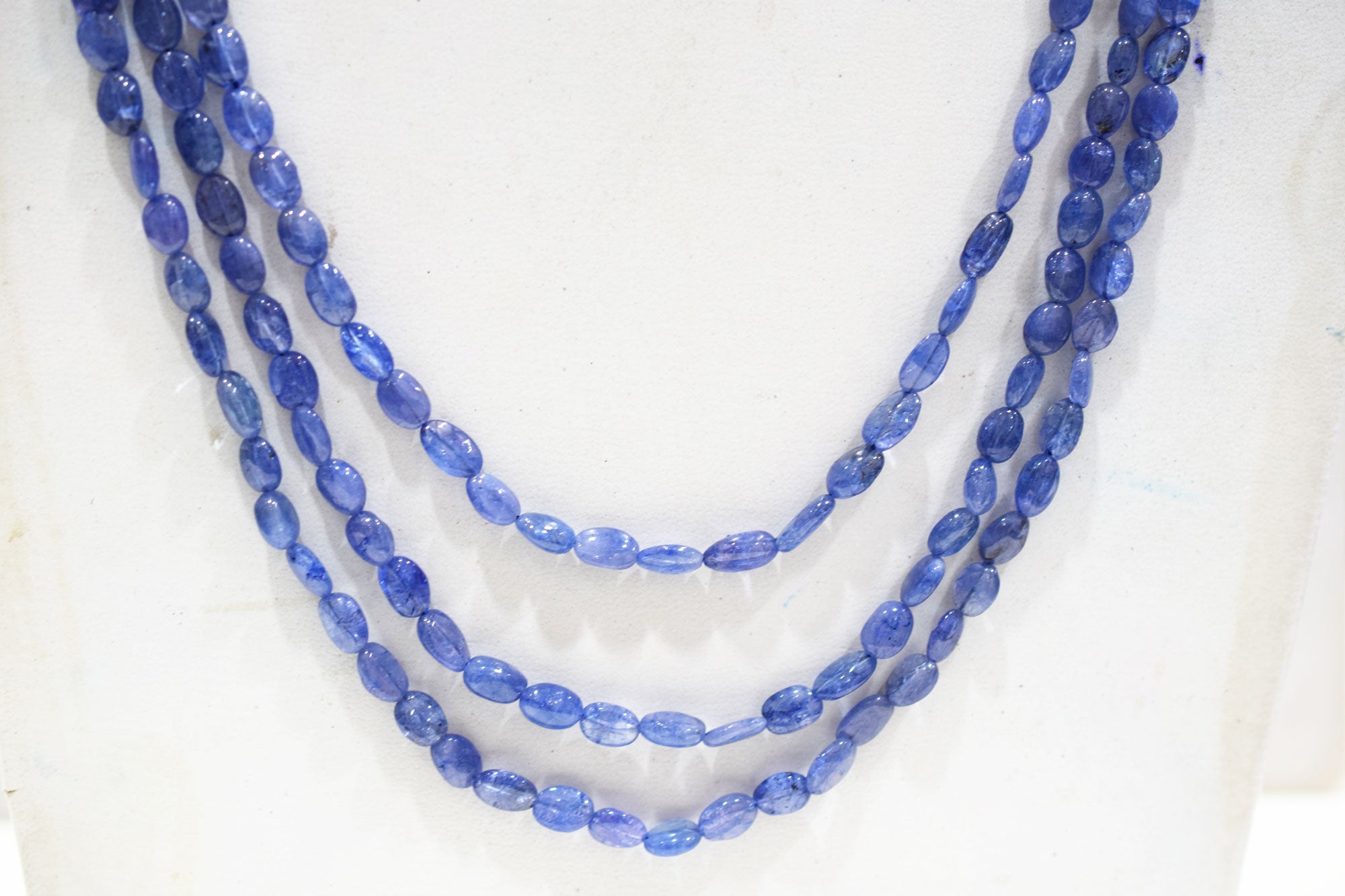 3 Lines Tanzanite Smooth Nuggets Shape Necklace , 3 Line Necklace 16 - 18 Inches Long With Adjustable Tussle , 5x6 - 5.5x9 mm , 20201