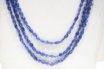 3 Lines Tanzanite Smooth Nuggets Shape Necklace , 3 Line Necklace 16 - 18 Inches Long With Adjustable Tussle , 5x6 - 5.5x9 mm , 20201