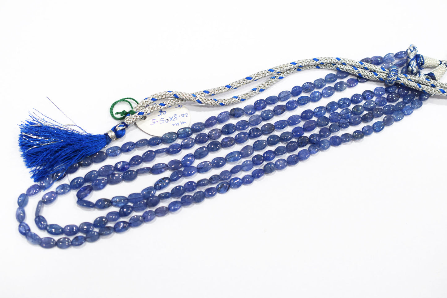 3 Lines Tanzanite Smooth Nuggets Shape Necklace , 3 Line Necklace 16 - 18 Inches Long With Adjustable Tussle , 5x6 - 5.5x9 mm , 20201