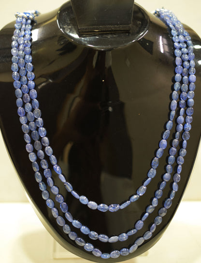 3 Lines Tanzanite Smooth Nuggets Shape Necklace , 3 Line Necklace 16 - 18 Inches Long With Adjustable Tussle , 5x6 - 5.5x9 mm , 20201