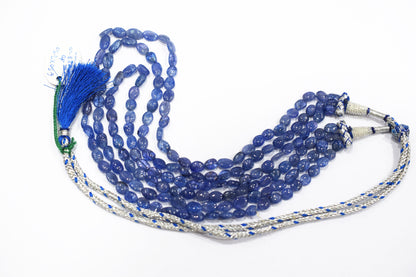 3 Lines Tanzanite Smooth Nuggets Shape Necklace , 3 Line Necklace 16 - 18 Inches Long With Adjustable Tussle , 6x7.5 - 6.5x9 mm , 20202