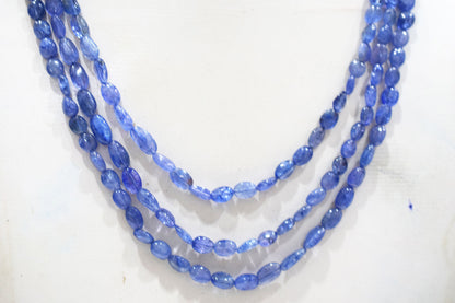 3 Lines Tanzanite Smooth Nuggets Shape Necklace , 3 Line Necklace 16 - 19 Inches Long With Adjustable Tussle , 5.5x6 - 7x11 mm , 20203