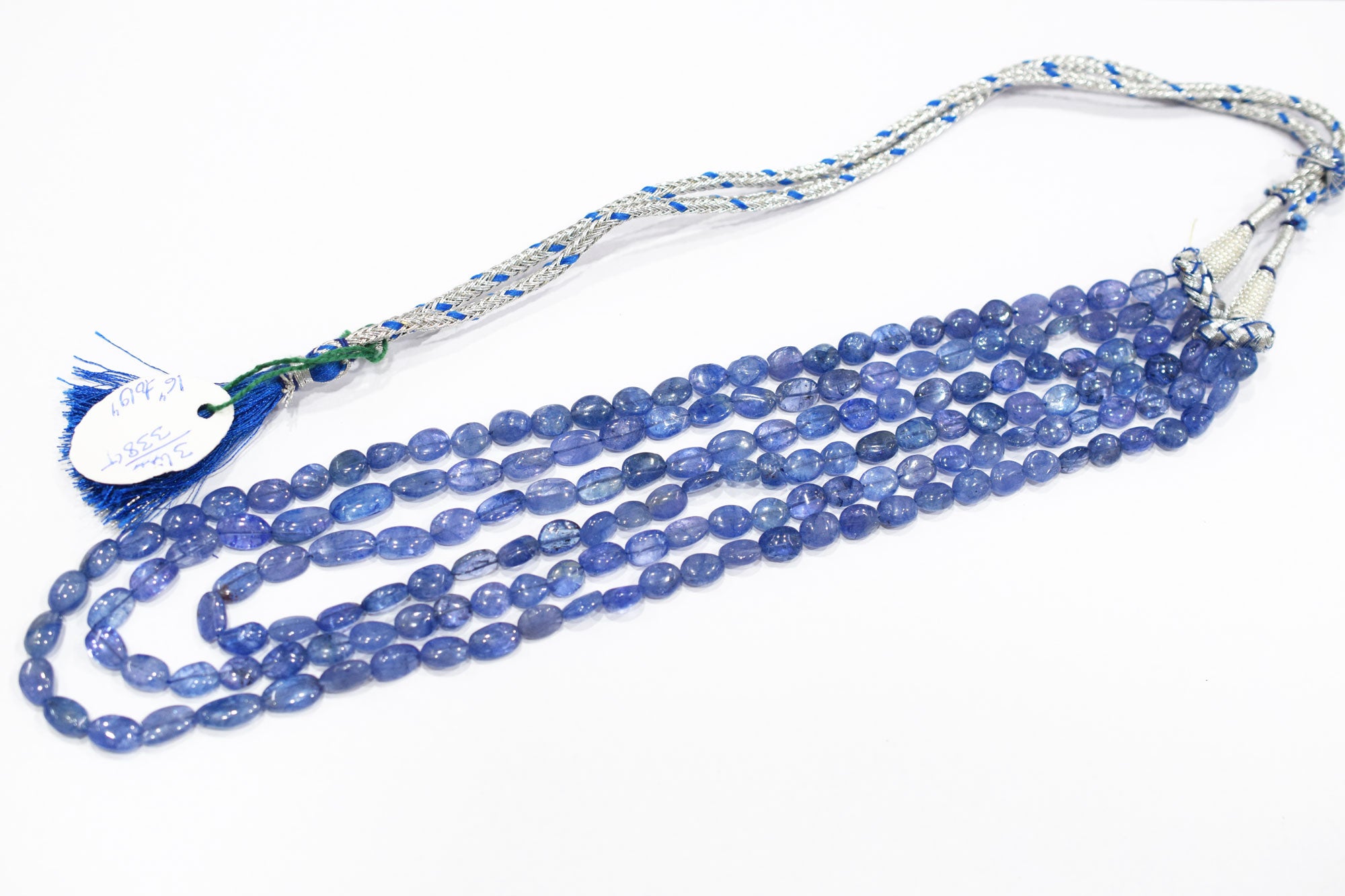 3 Lines Tanzanite Smooth Nuggets Shape Necklace , 3 Line Necklace 16 - 19 Inches Long With Adjustable Tussle , 5.5x6 - 7x11 mm , 20203