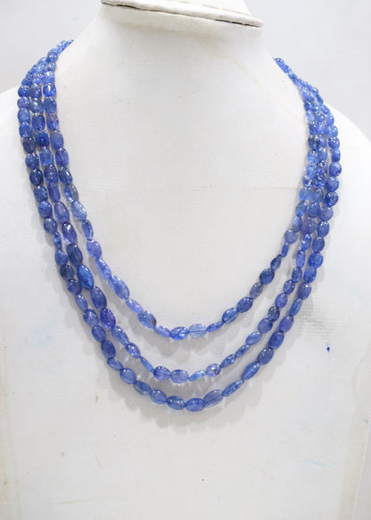 3 Lines Tanzanite Smooth Nuggets Shape Necklace , 3 Line Necklace 16 - 19 Inches Long With Adjustable Tussle , 5.5x6 - 7x11 mm , 20203