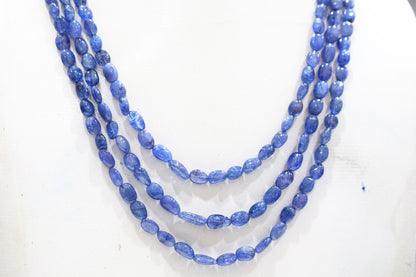 3 Lines Tanzanite Smooth Nuggets Shape Necklace , 3 Line Necklace 16 - 19 Inches Long With Adjustable Tussle , 6x8 - 6.5x10 mm , 20204