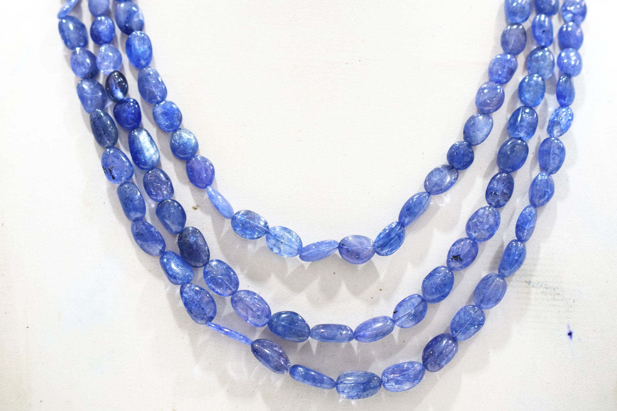 3 Lines Tanzanite Smooth Nuggets Shape Necklace , 3 Line Necklace 16 - 19 Inches Long With Adjustable Tussle , 7x8 - 8x13 mm , 20205