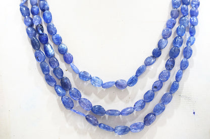 3 Lines Tanzanite Smooth Nuggets Shape Necklace , 3 Line Necklace 16 - 19 Inches Long With Adjustable Tussle , 7x8 - 8x13 mm , 20205