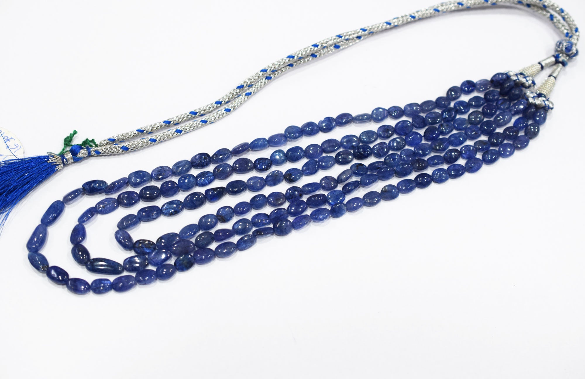 3 Lines Tanzanite Smooth Nuggets Shape Necklace , 3 Line Necklace 16 - 19 Inches Long With Adjustable Tussle , 7x8.5 - 7x12.5 mm , 20206