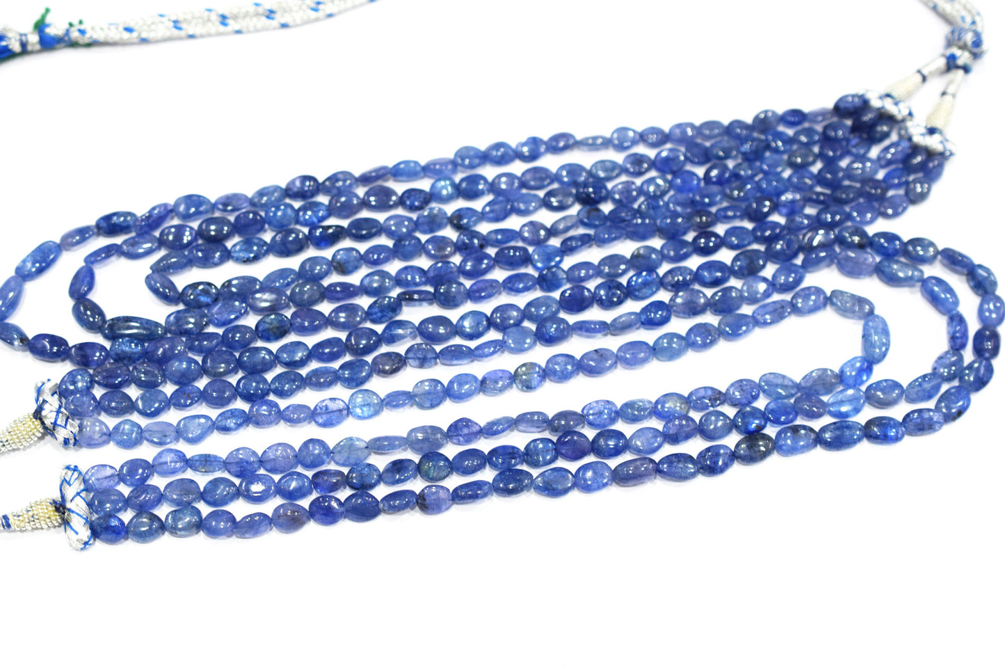 3 Lines Tanzanite Smooth Nuggets Shape Necklace , 3 Line Necklace 16 - 19 Inches Long With Adjustable Tussle , 7x8.5 - 7x12.5 mm , 20206