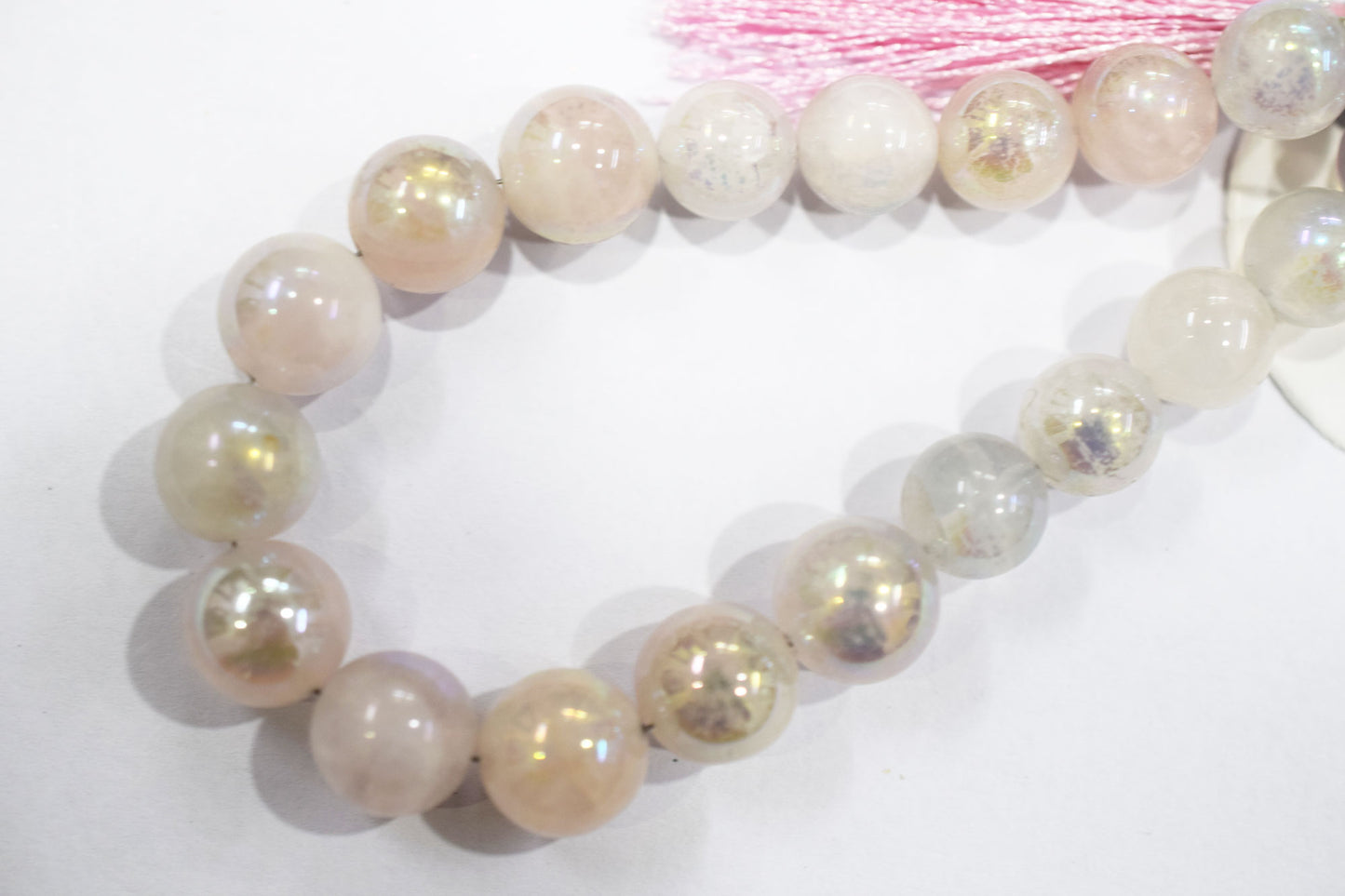 Mystic Metallic Coated Rose Quartz smooth Beads , Sold By Strand , 9 - 10 mm , 7" , 20368