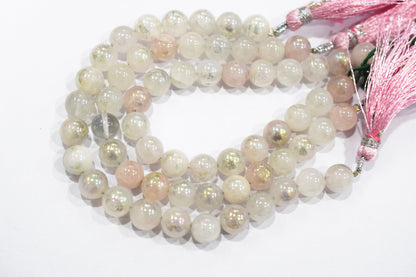 Mystic Metallic Coated Rose Quartz smooth Beads , Sold By Strand 372, 8.75 - 9 mm , 7" , 20372