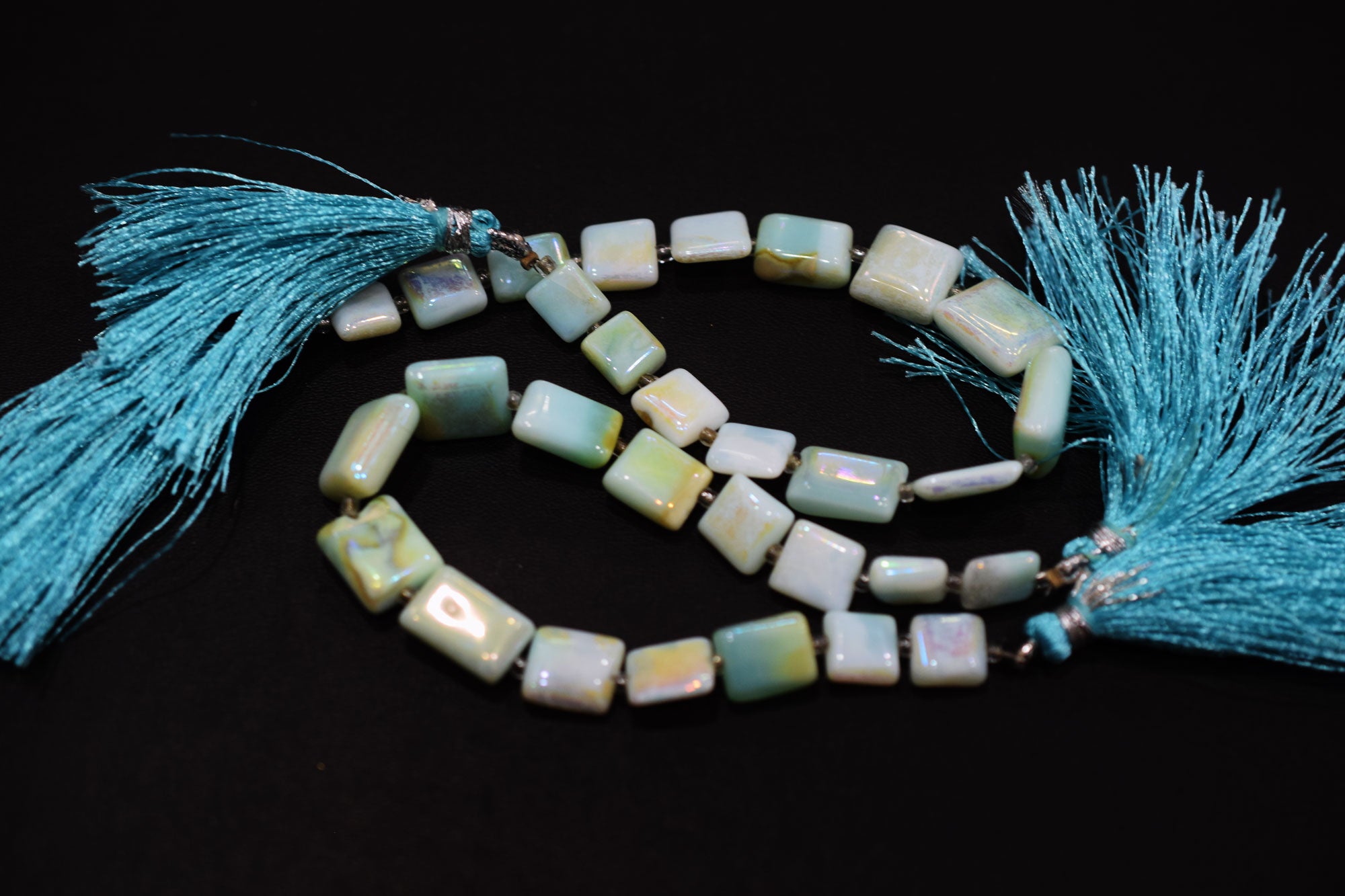Mystic Metallic Coated Peruvian Blue Opal smooth Beads , Sold By Strand , 6x7 - 11x15 mm , 7" , 20376