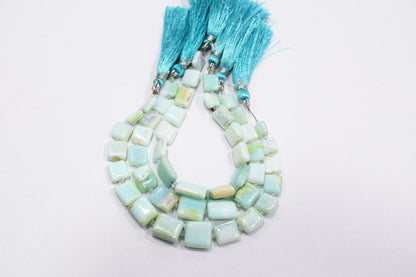 Mystic Metallic Coated Peruvian Blue Opal smooth Beads , Sold By Strand , 8x9 - 10x14 mm , 7" , 20377