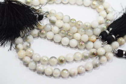 Mystic Metallic Coated White Agate smooth Beads , Sold By Strand , 7 - 7.50 mm , 7" , 20384