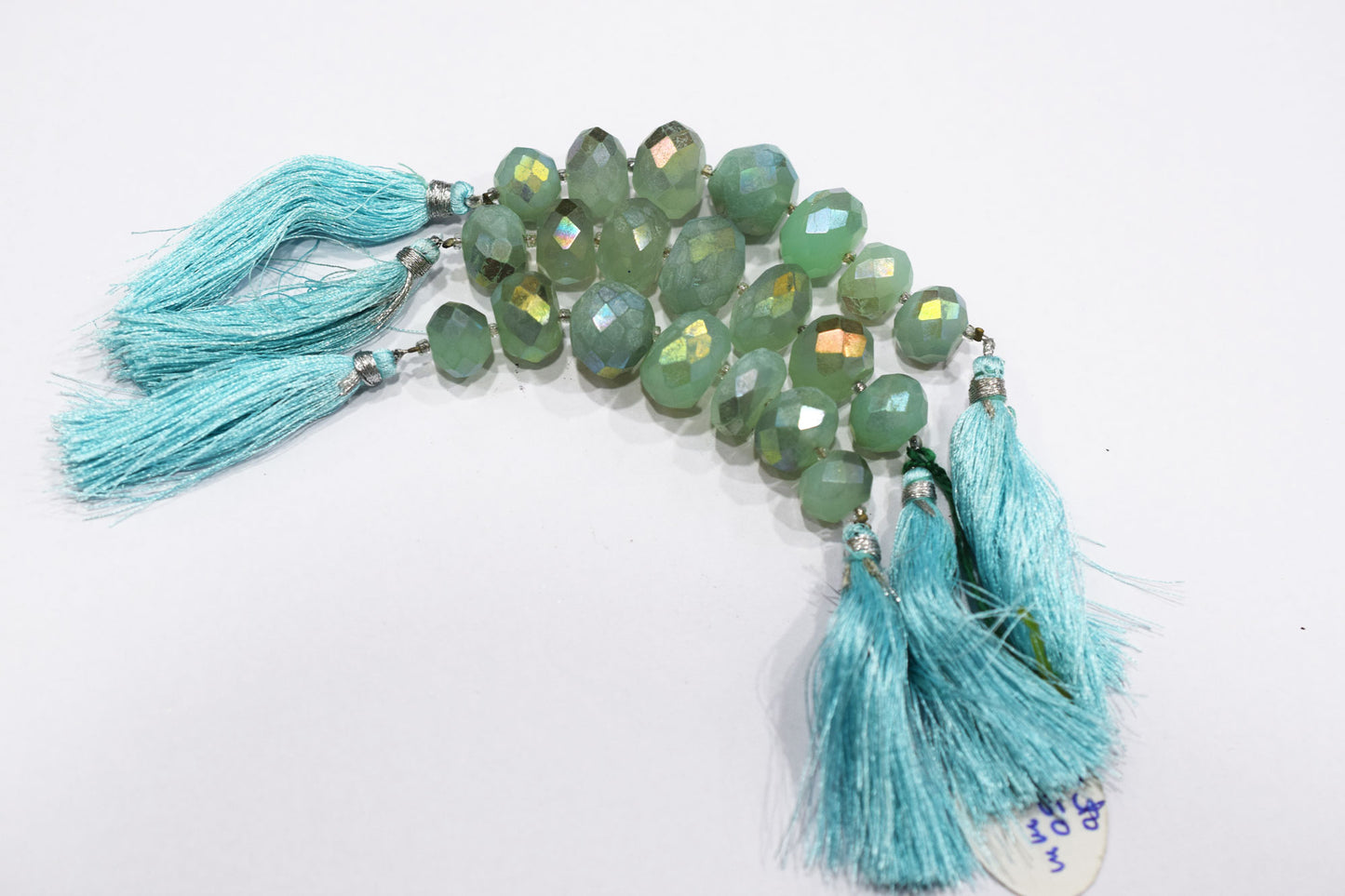 7 Pcs In The Strand , Metallic Coated Aqua Chalcedony Faceted Beads , 12 - 16 mm  , 20385