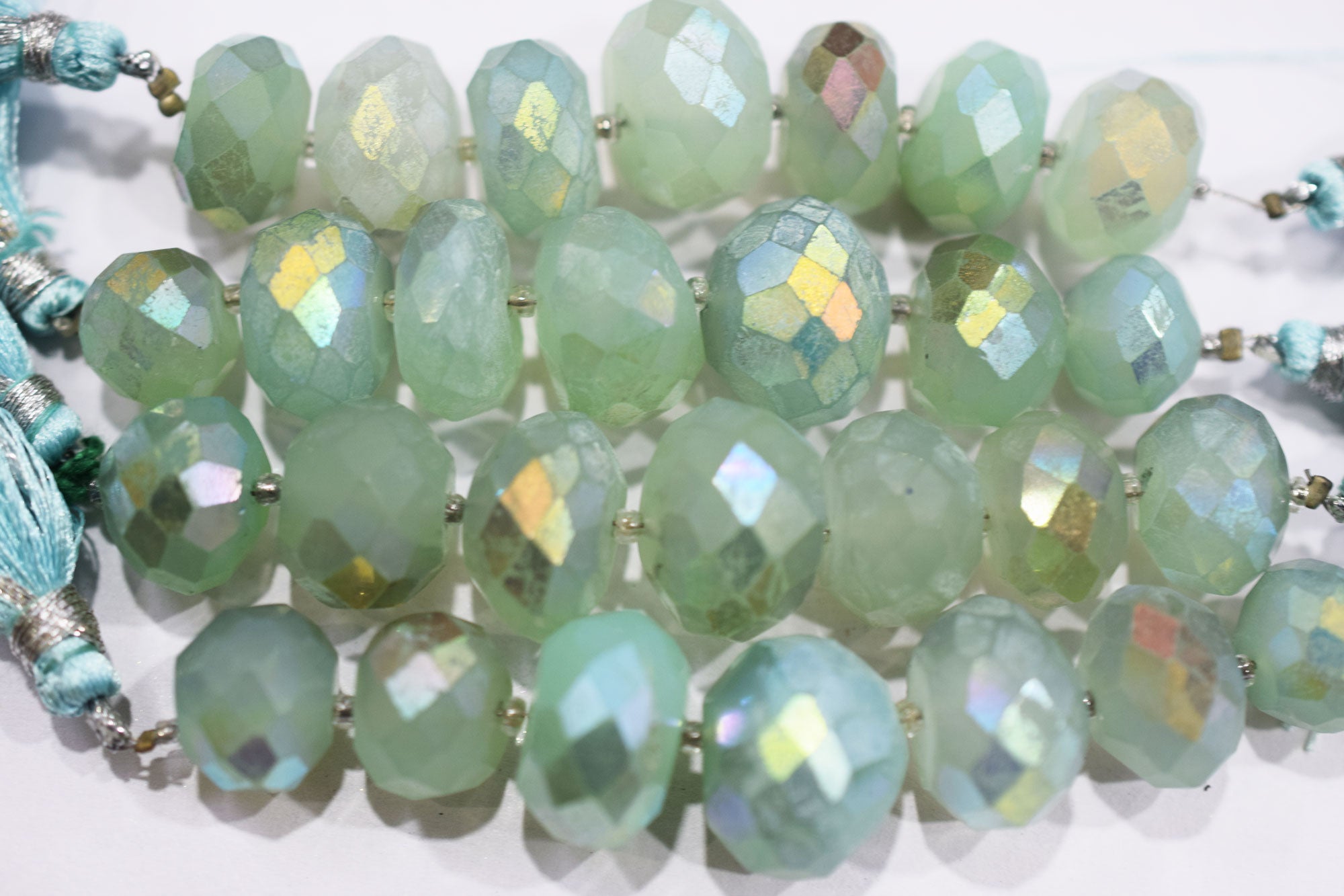 7 Pcs In The Strand , Metallic Coated Aqua Chalcedony Faceted Beads , 12 - 16 mm  , 20385