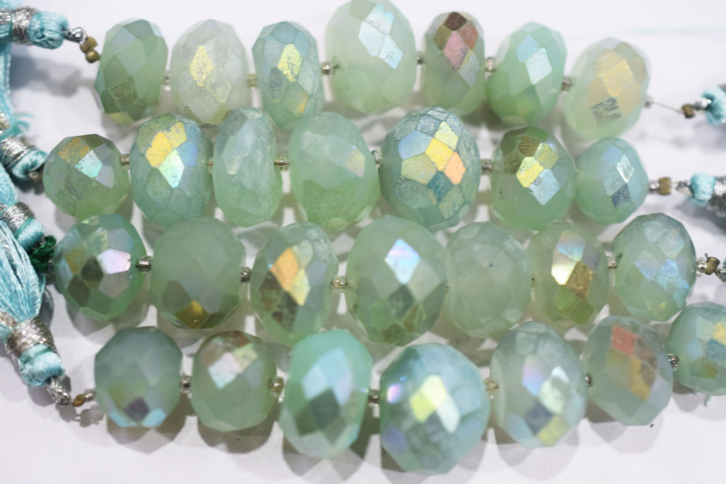 7 Pcs In The Strand , Metallic Coated Aqua Chalcedony Faceted Beads , 12 - 16 mm  , 20385