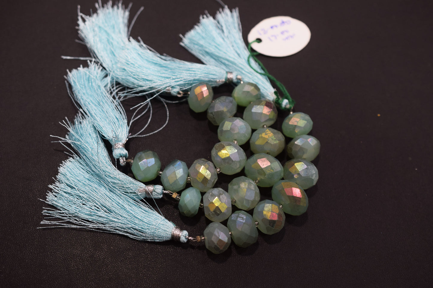 7 Pcs In The Strand , Metallic Coated Aqua Chalcedony Faceted Beads , 13 - 16 mm  , 20386