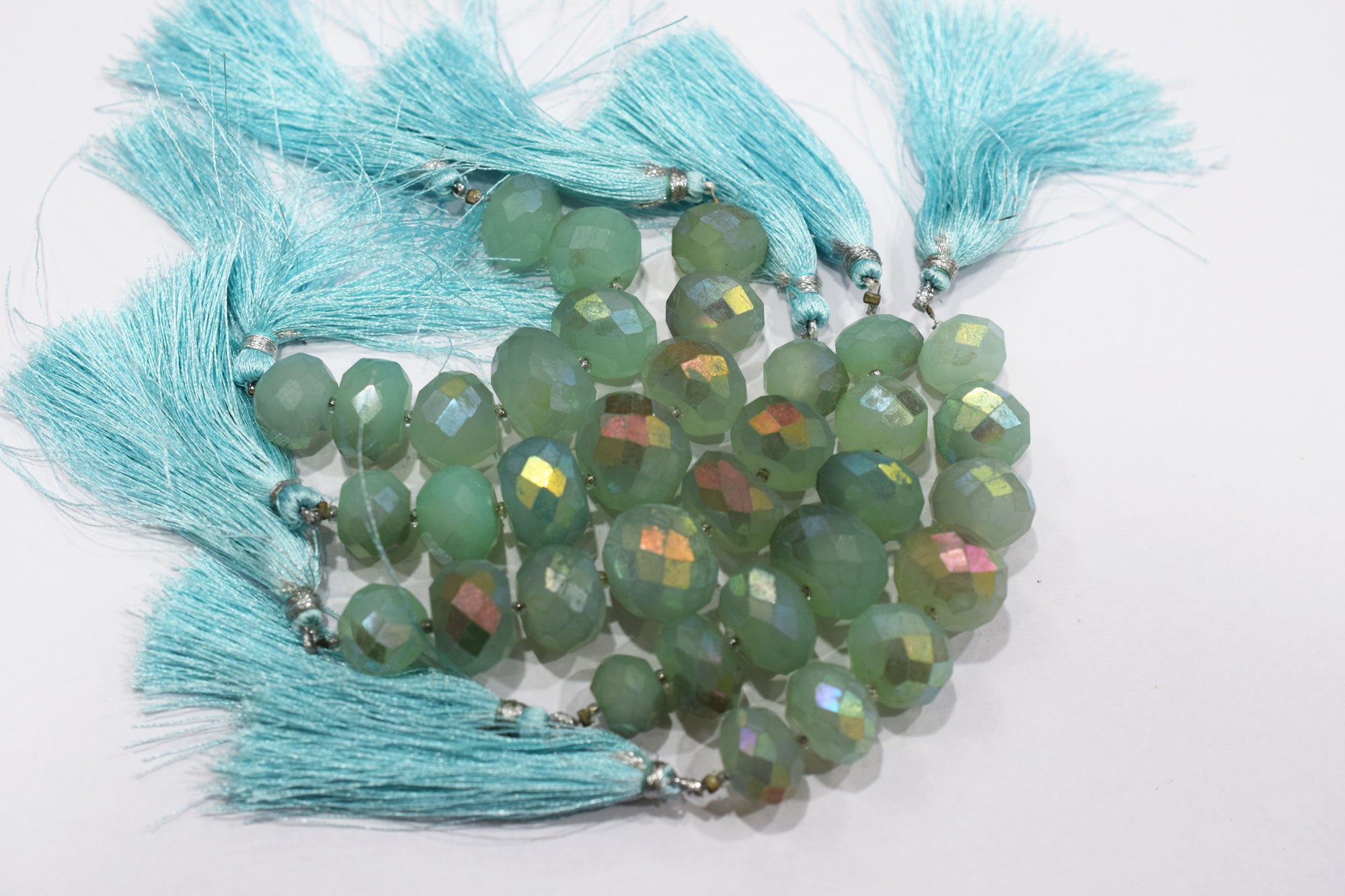 7 Pcs In The Strand , Metallic Coated Aqua Chalcedony Faceted Beads , 12 - 17 mm  , 20387