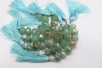 7 Pcs In The Strand , Metallic Coated Aqua Chalcedony Faceted Beads , 12 - 17 mm  , 20387