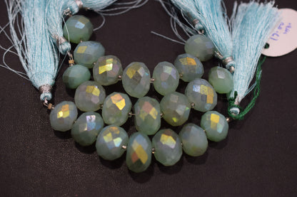 7 Pcs In The Strand , Metallic Coated Aqua Chalcedony Faceted Beads , 12 - 17 mm  , 20387