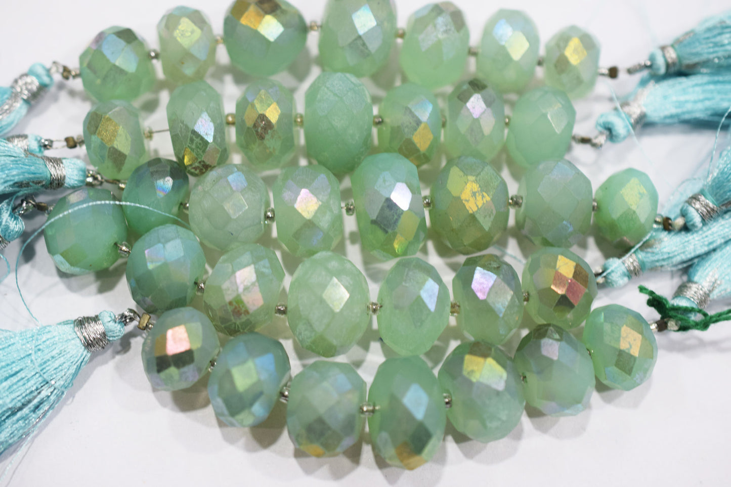 7 Pcs In The Strand , Metallic Coated Aqua Chalcedony Faceted Beads , 13 - 17 mm  , 20388
