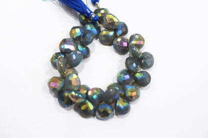 Metallic Coated Blue Chalcedony Heart Shape Beads , Sold By Strand , 12 - 12.50 mm , 7" , 20391
