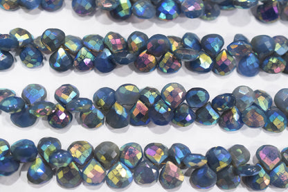 Metallic Coated Blue Chalcedony Heart Shape Beads , Sold By Strand , 10 - 11 mm , 7" , 20393