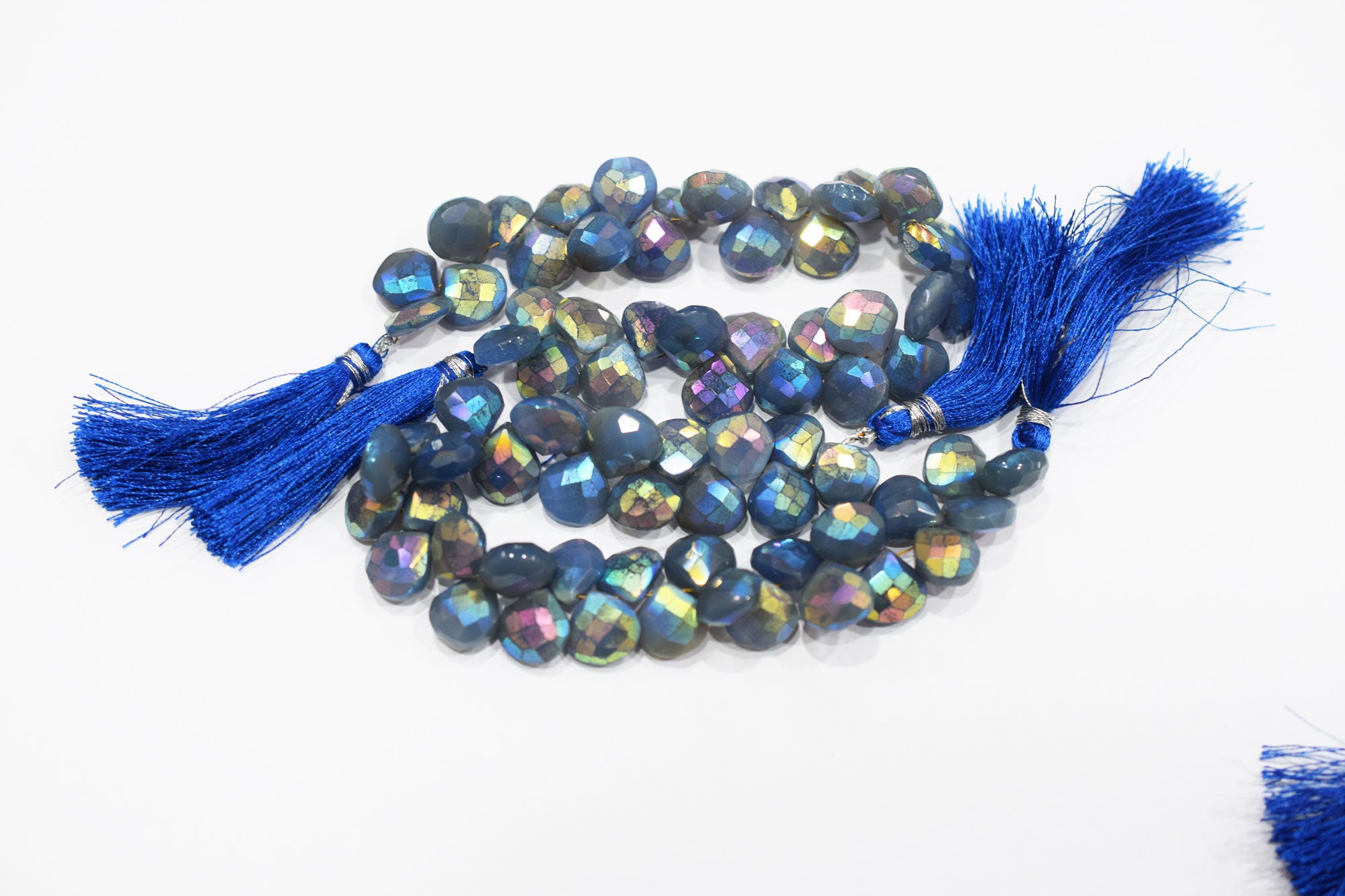 Metallic Coated Blue Chalcedony Heart Shape Beads , Sold By Strand , 10 - 11 mm , 7" , 20393