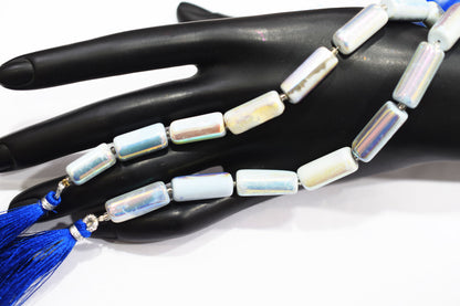 Denim Opal Rustic Style Titanium Coated Drums Shape Beads , Sold By Strand , 7.50x15 - 8x20 mm , 7" , 20399